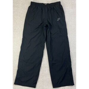 Nike Warm Up Track Pants Lined Men's XL Black Elastic Waist Swoosh Zip Ankles